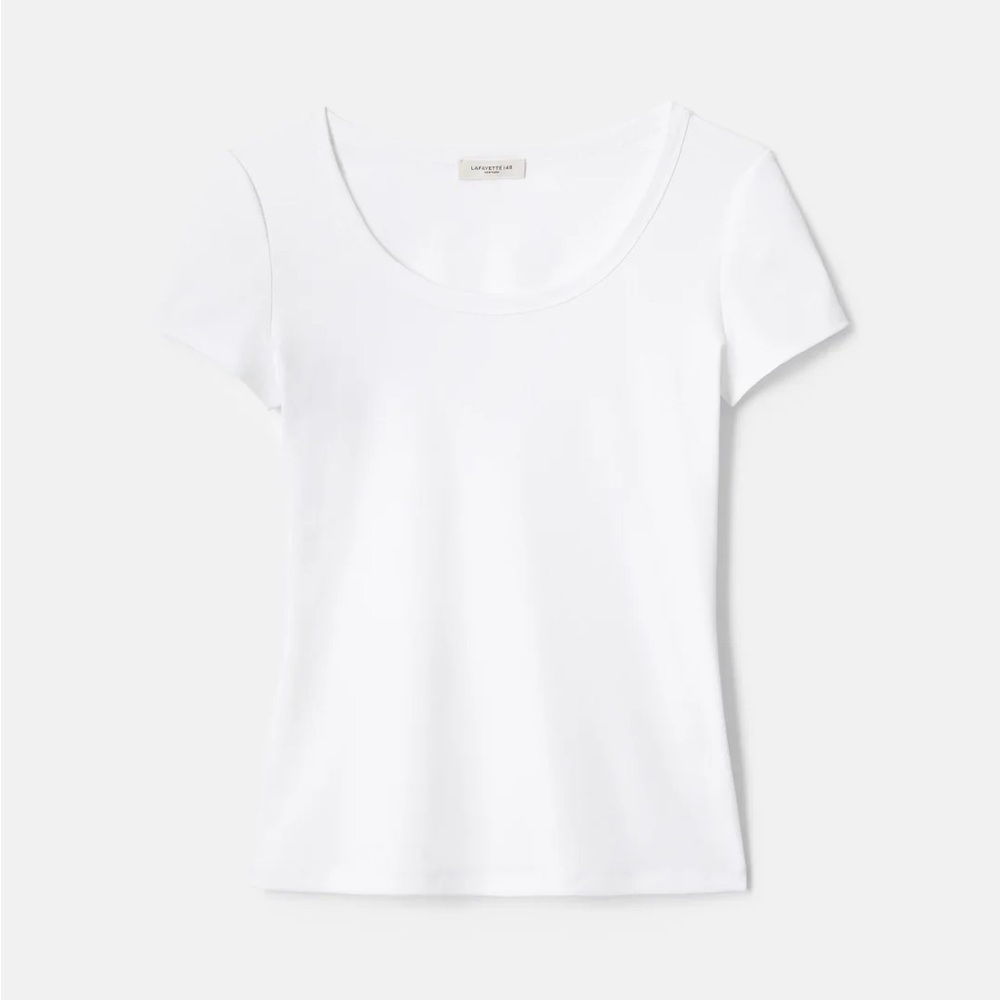 Excellent Condition Lafayette 148 NY Cotton Rib Crew Neck T-Shirt – 3X in White - Picture 2 of 9